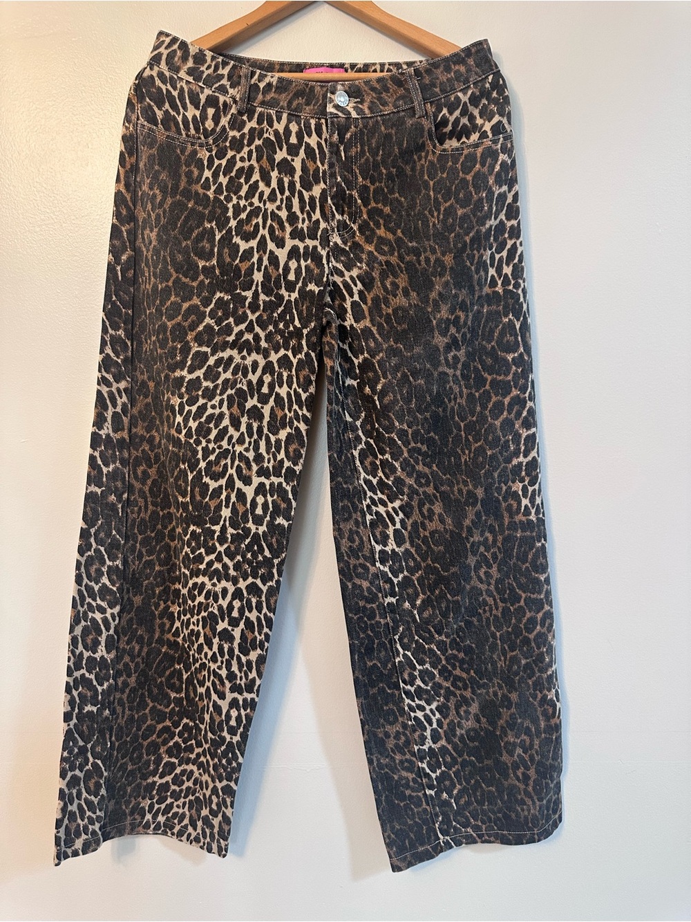 Edikted Girls' Leopard Print Wide-Leg Jeans - Brown/Black Size M